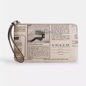 Coach Newspaper Print Leather Wristlet